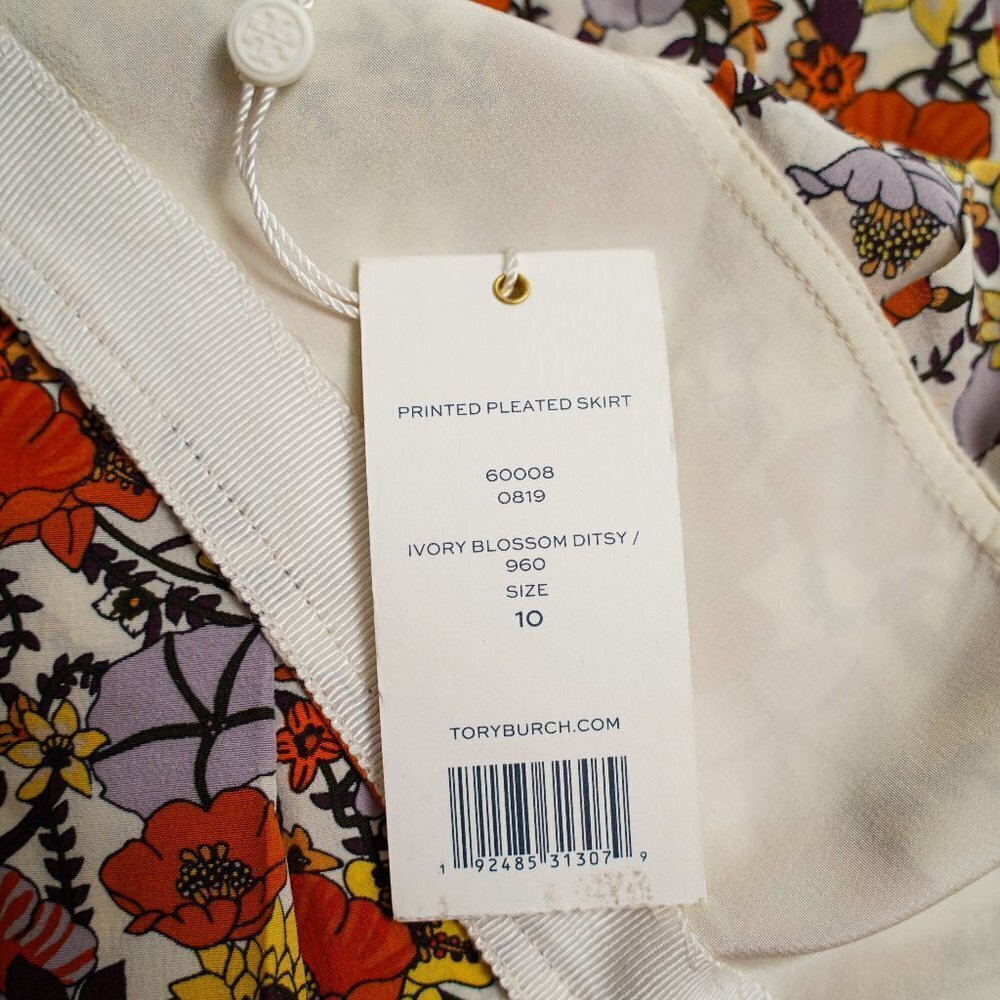 NWT Tory Burch Silk Printed Pleaded Skirt "Ivory Blossom Ditsy" - Picture 6 of 10